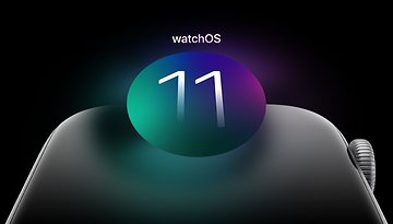 The number 11 floating above the Apple Watch signaling the new version of the watchOS