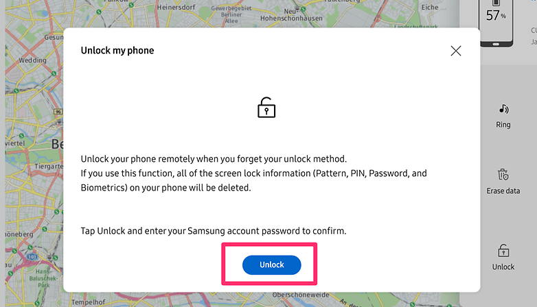 Samsung remote unlocking feature screenshot