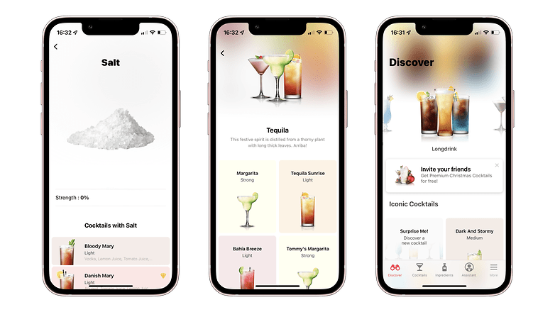 Screenshots of the Cocktail Flow app.
