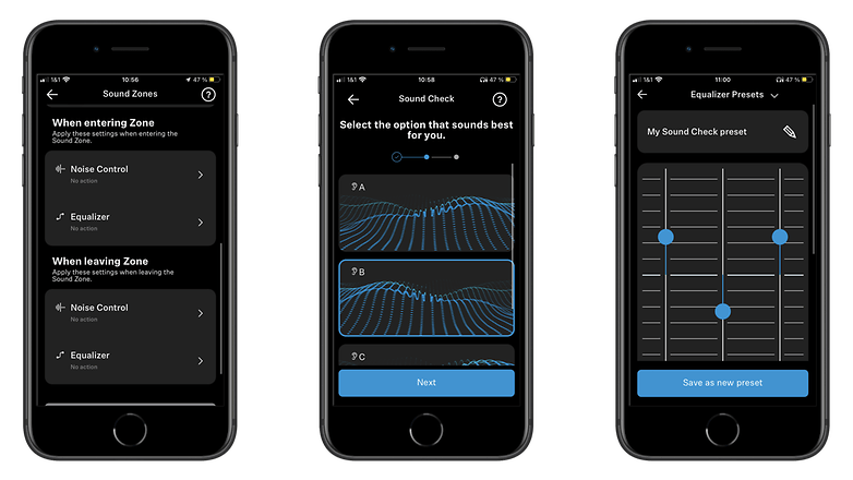 Die Sennheiser Smart-Control-App auf einem iPhone SE.