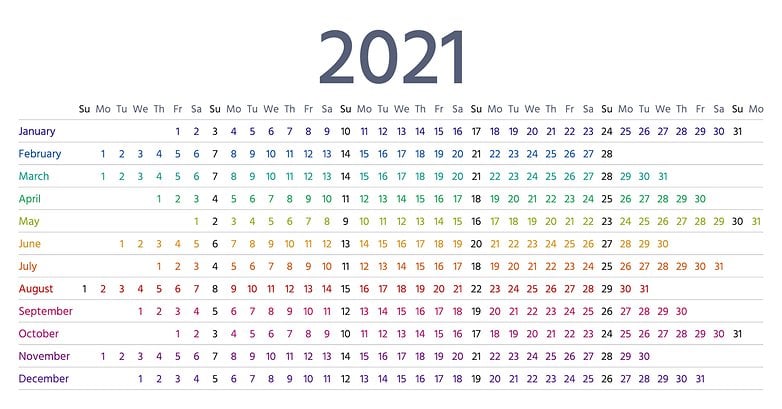 Year 2021 calendar