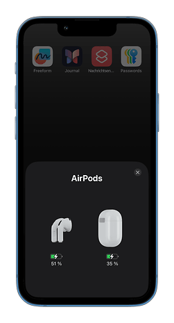 Apple AirPods battery status showing 51% for the left earbud and 35% for the case.