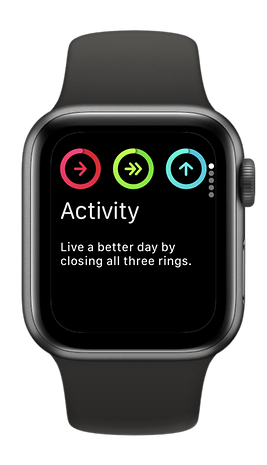 An Apple Watch SE 3 shows your 'Activity' with three colored rings and a motivational message.