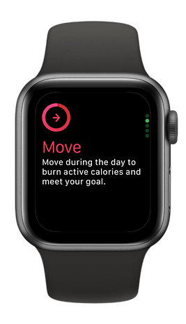An Apple Watch SE 3 shows the 'Move' goal to burn active calories.
