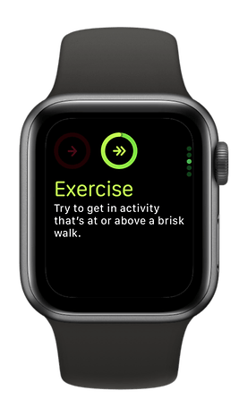 An Apple Watch SE 3 displays 'Exercise' with a prompt to get active by brisk walking.