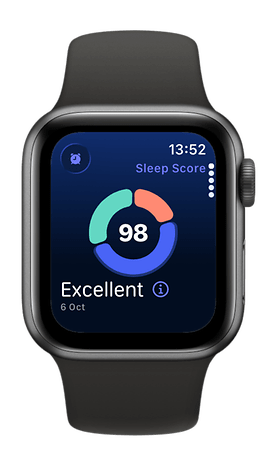 An Apple Watch SE 3 displays a sleep score of 98 with 'Excellent', dated October 6th.