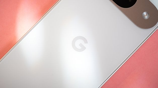 The Google logo embossed in the Google Pixel 9.