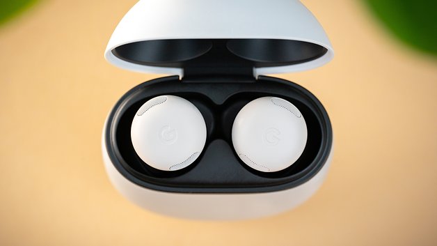 Close-up of the Google Pixel Buds Pro 2 in their charging case.