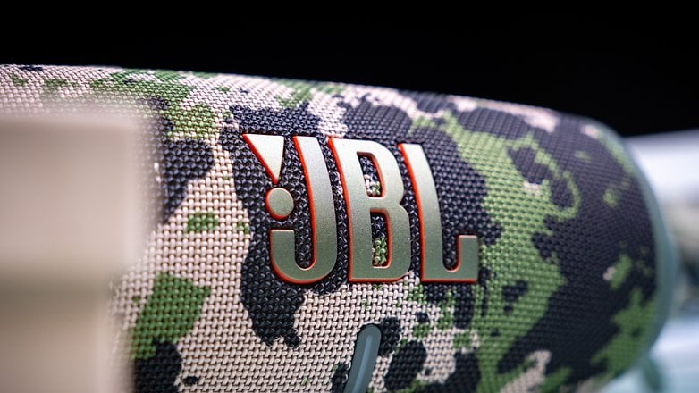 JBL Charge 5 with the JBL logo up close