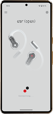 The Nothing Ear (open) app shows the connection status and design of the earbuds.