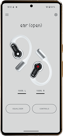 A smartphone screen shows the Nothing Ear Open app with earbud controls and an equalizer.