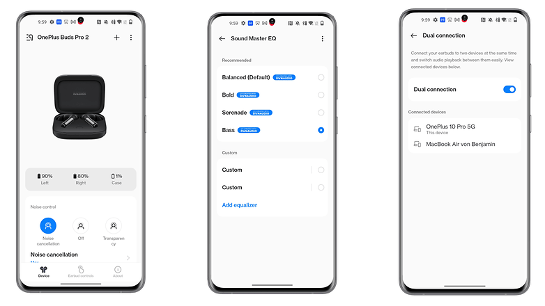 Captures d'écran application OnePlus Buds Pro 2