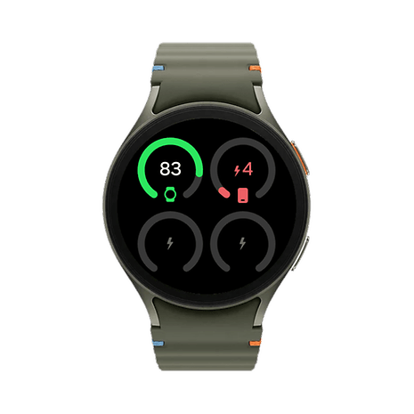 Samsung Galaxy Watch 7 zeigt Gesundheitsdaten mit grünen und roten Indikatoren.