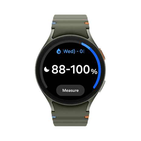 Samsung Galaxy Watch 7 affichant la mesure d'eau : 88-100 %, date : mercredi.