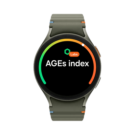 Samsung Galaxy Watch 7 zeigt 'AGEs index' auf dem Bildschirm.