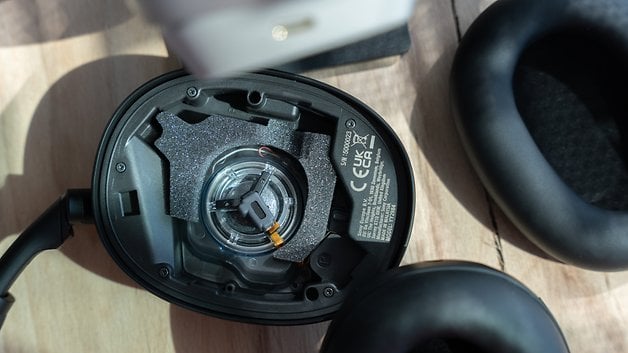 Close-up of the internal components of the Sony WH-1000XM6 headphones.