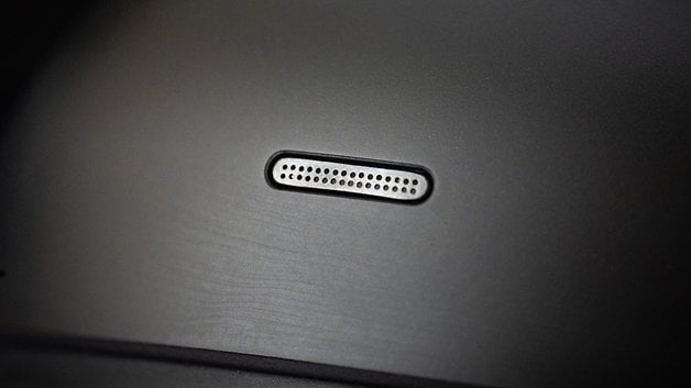 Close-up of a Sony WH-1000XM6 headphones part showing a textured surface and a small mesh grille.