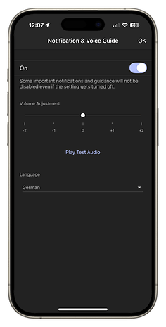 Settings screen for Sony WH-1000XM6 headphones, showing options for notifications and voice guidance