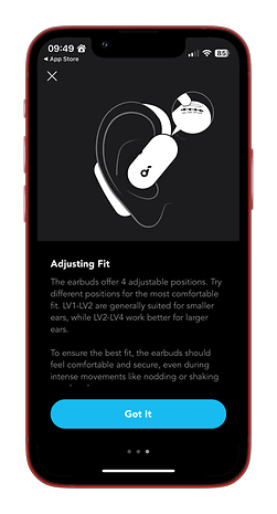 'Adjusting the Fit' of the Soundcore Aerofit 2 earbuds and earbud positioning.