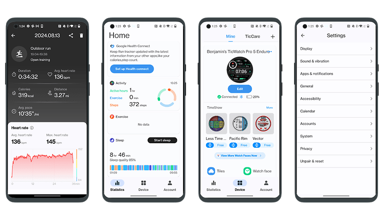 Screenshots der TicWatch Health App