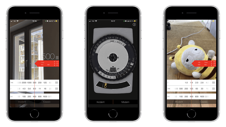 Drei Screenshots der App "Photometer"