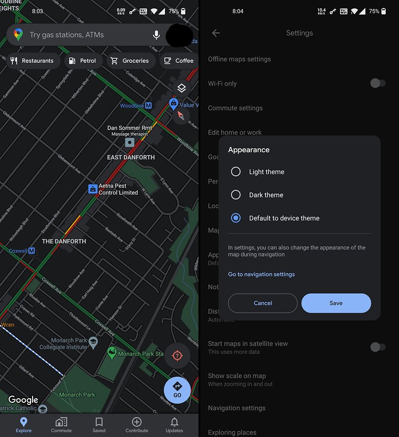 Google Maps Android Dark Mode Bild reddit