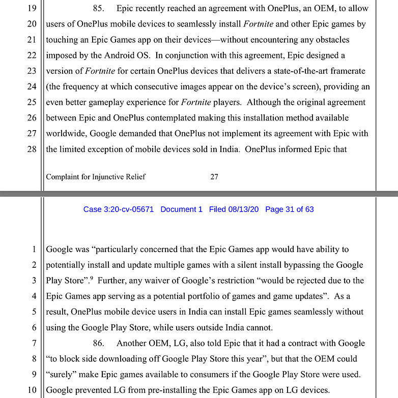 Epic Games Klage Google OnePlus LG