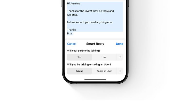 Screenshot zeigt die Smart Replies unter iOS 18