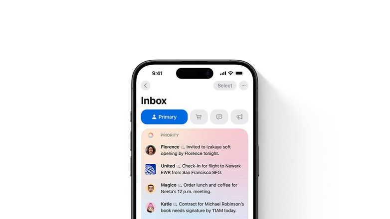 Screenshot zeigt die Hervorhebungen wichtiger Emails unter iOS 18