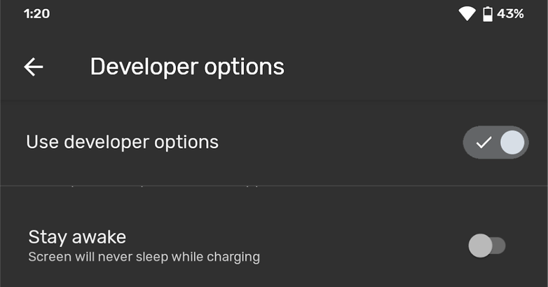 Developer options - Stay awake