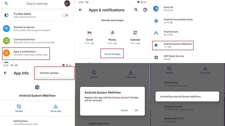 Uninstall Android System WebView 1