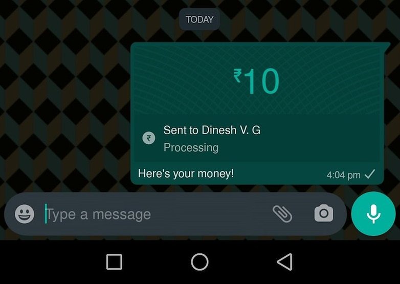 WhatsApp Pay Money Sent