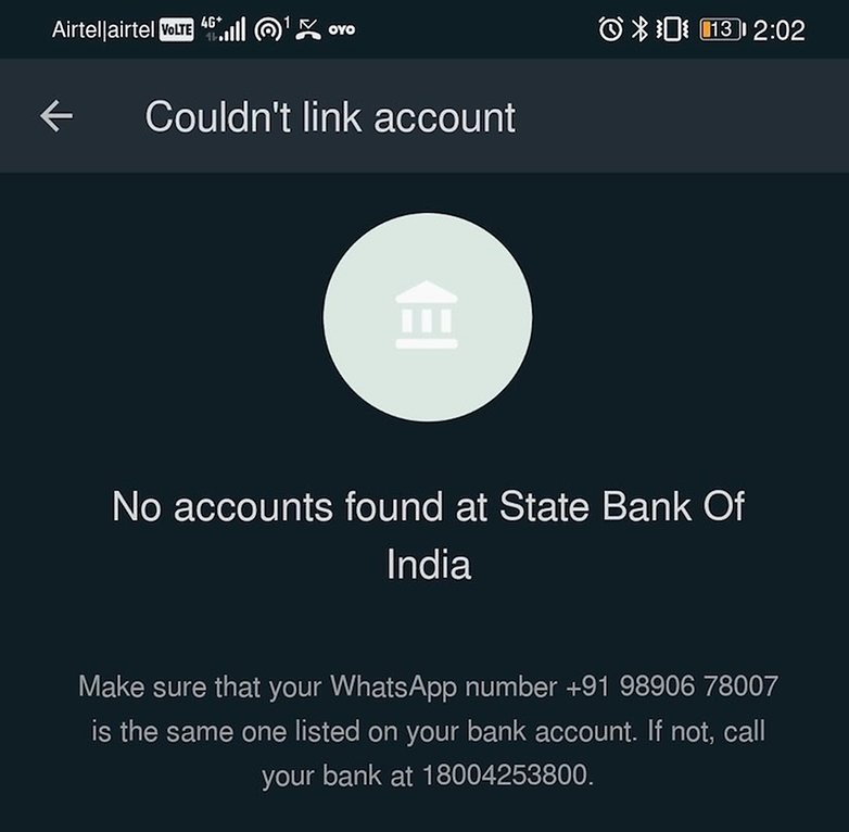 WhatsApp Pay No Accounts Found