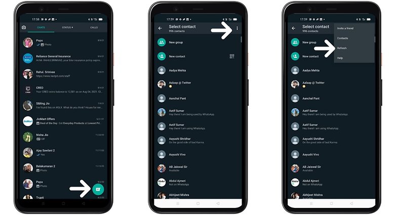 Instructions for refreshing Whatsapp contacts