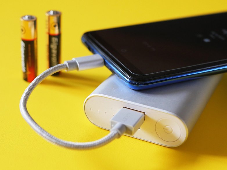 Smartphone connected to a power bank