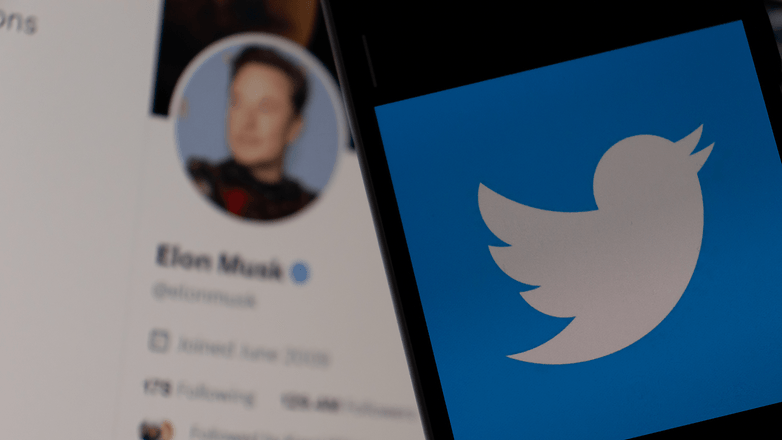 Twitter logo with Elon Musk profile.