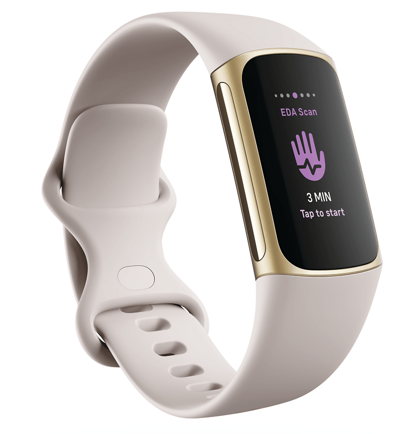 Fitbit Charge 5 Render 3QTR Core Lunar White Soft Gold EDA
