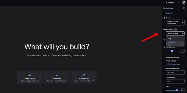 Google AI Studio user interface with options for creating projects using the Gemini API.