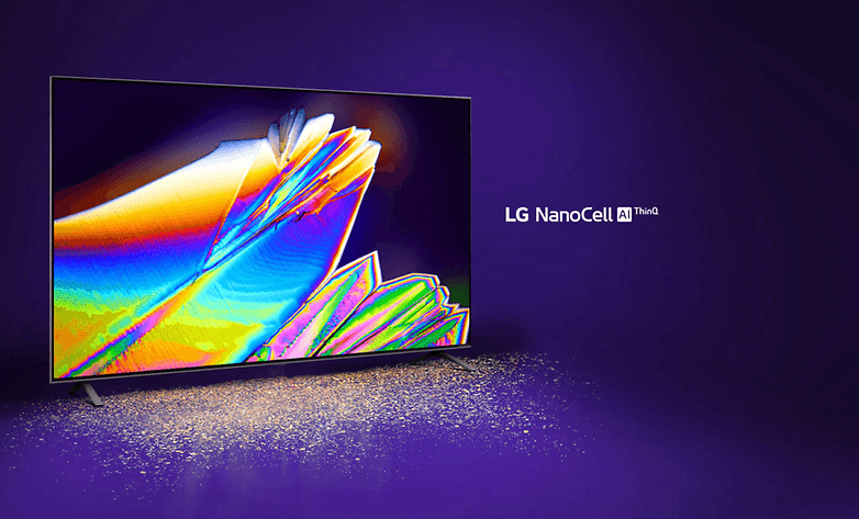 LG NanoCell Fernseher vor lila Hintergrund