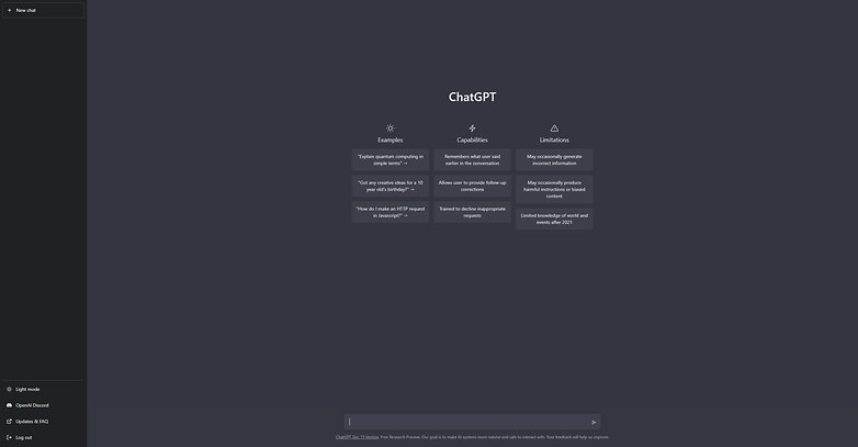 Une capture d'écran de l'interface de ChatGPT 3.5