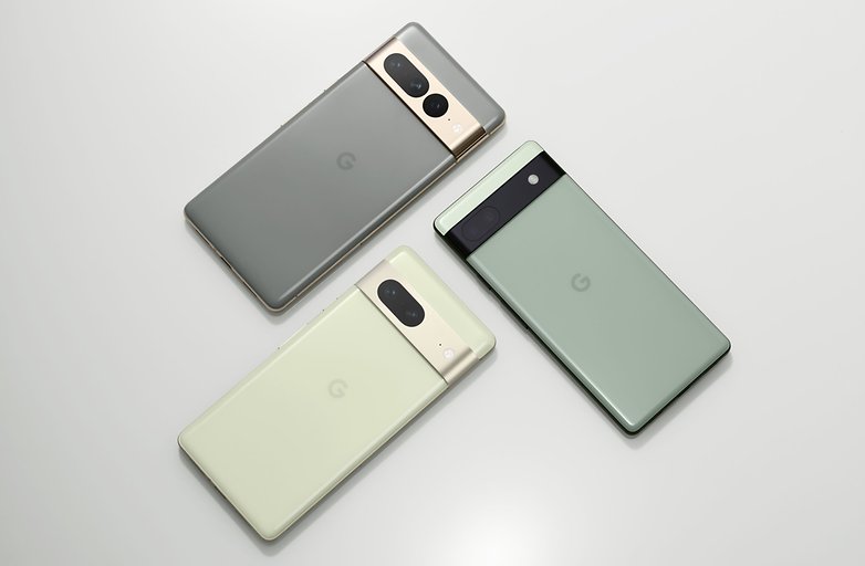 Pixel 7 series smartphones from the back and front