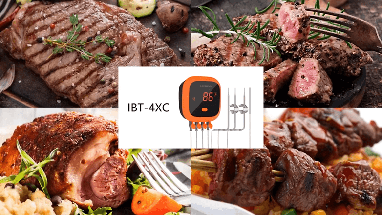 Inkbird-Grill-Thermometer und verschiedene Fleisch-Bilder