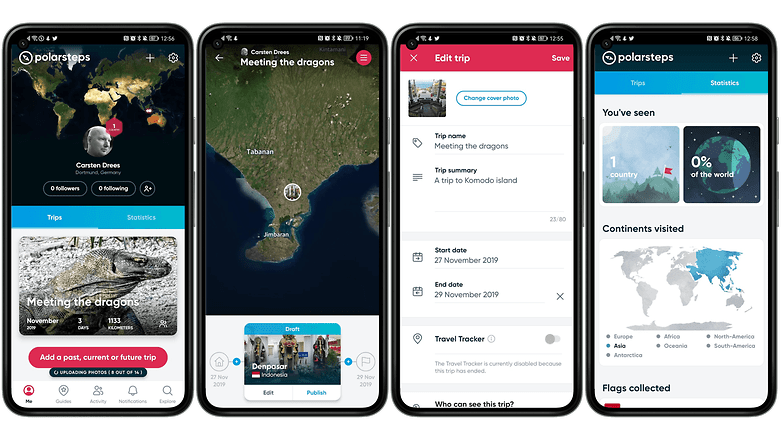 Screenshots der App Polarsteps