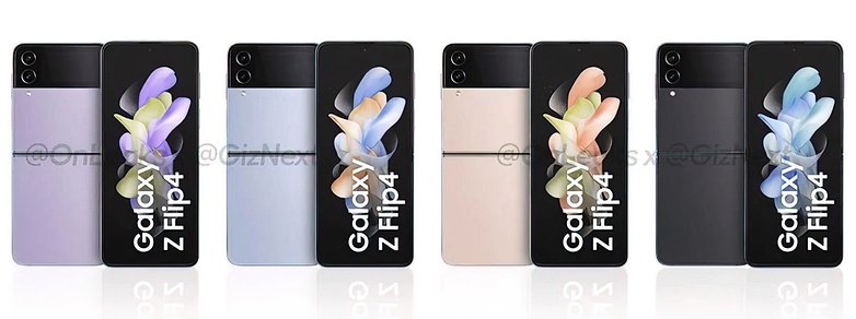 Das Galaxy Z Flip 4 dalam allen vier verfügbaren Farben