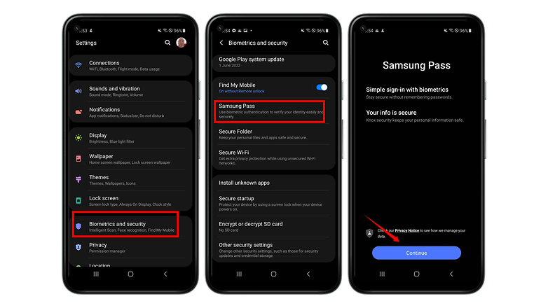 Screenshots of Samsung settings