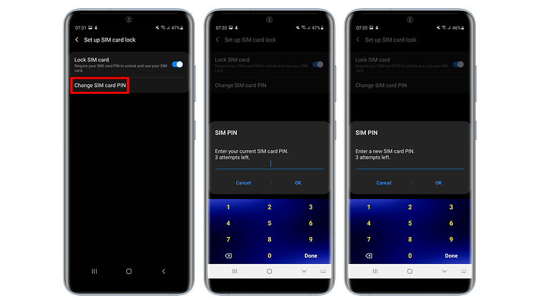Screenshots der SIM-Karten-Einstellungen auf einem Samsung Handy