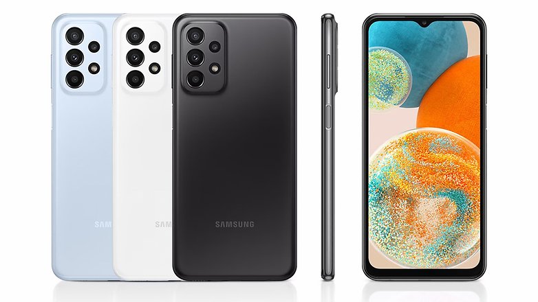 Samsung Galaxy A23 in allen Farben und von vorne und hinten