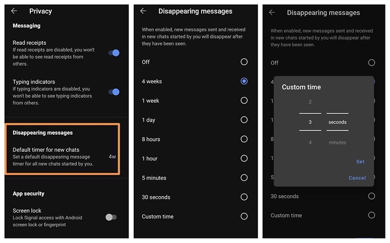 Signal disappearing messages COM