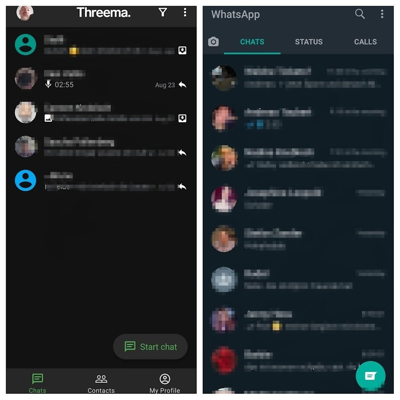 Threema vs WhatsApp chat windows