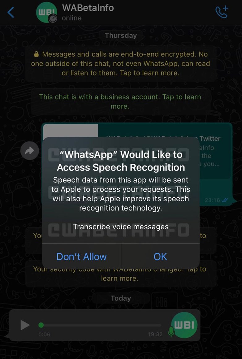 WA TRANSCRIPT VOICE MESSAGE PERMISSION IOS